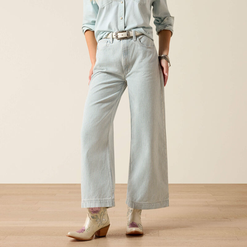 Ariat Women's Ultra High Rise Jazmine Wide Leg Jeans - Blue White Denim Stripe