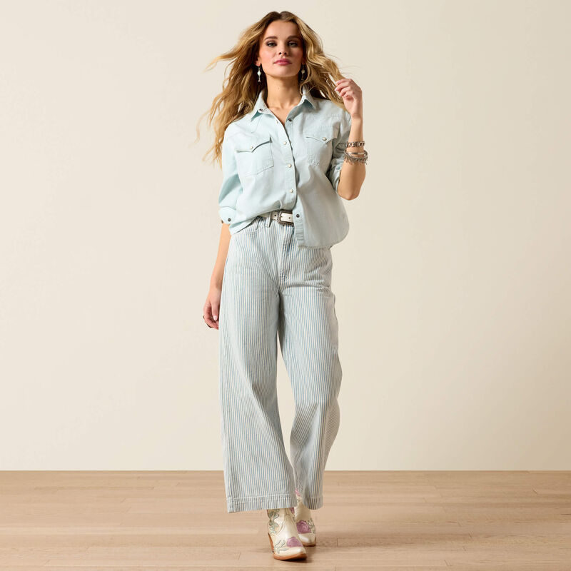 Ariat Women's Ultra High Rise Jazmine Wide Leg Jeans - Blue White Denim Stripe