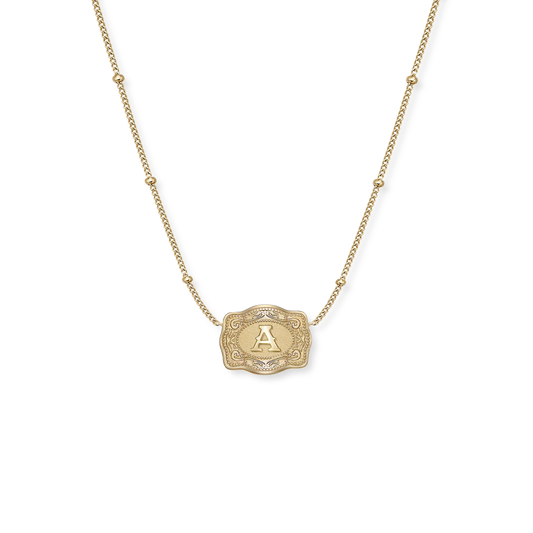 SpurWest Ultra Mini Belt Buckle Necklace (Initial) - Gold