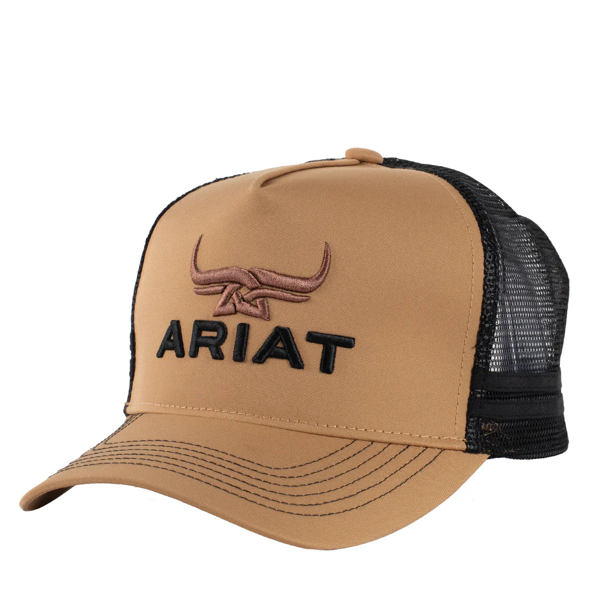 Ariat Unisex Bull Horn Trucker Cap - Black/Khaki