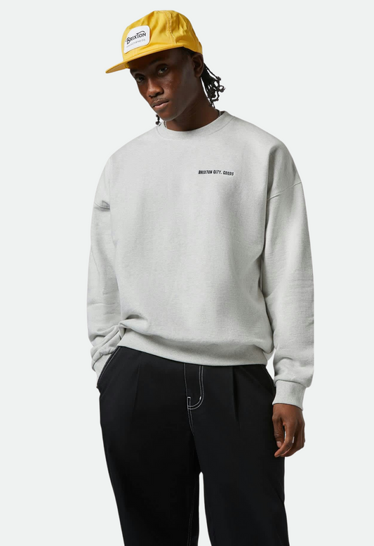 Brixton Embroidered Heavy Weight Crew - Heather Grey