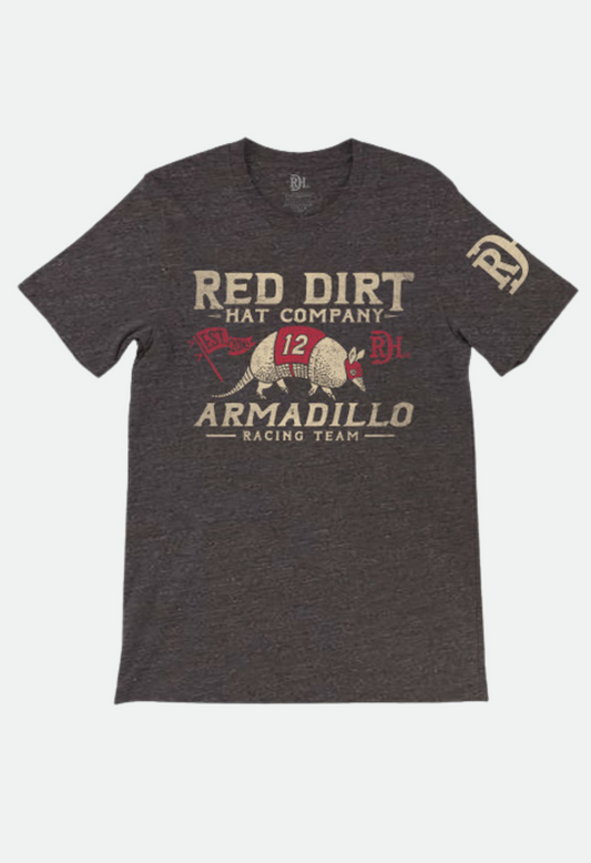 Red Dirt Dillo Racing Flag Tee Black - Mens Tee
