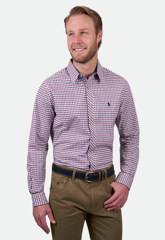 Thomas Cook Men's GEORGE TAILORED LS Shirt - Navy/Red- CLEARANCE