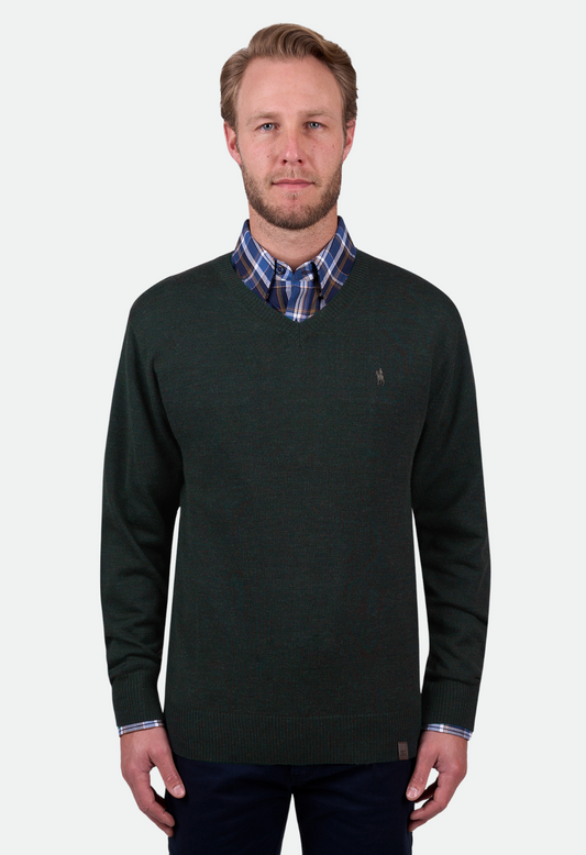 Thomas Cook Men's MATT V NECK JUMPER - OLIVE MARLE