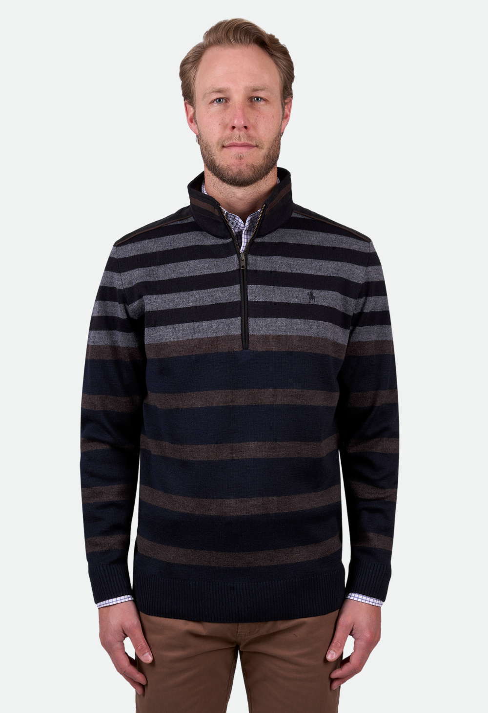 Thomas Cook Men's YORK 1/4 ZIP JUMPER - NAVY/TAN
