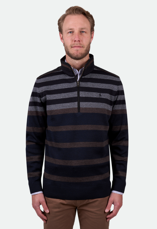 Thomas Cook Men's YORK 1/4 ZIP JUMPER - NAVY/TAN