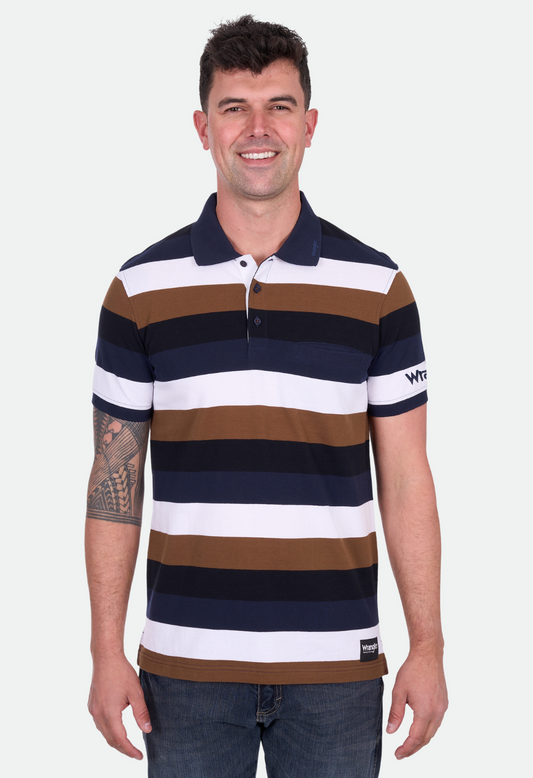 Wrangler Men's WALTER 1PKT SS Polo - Navy/Tan