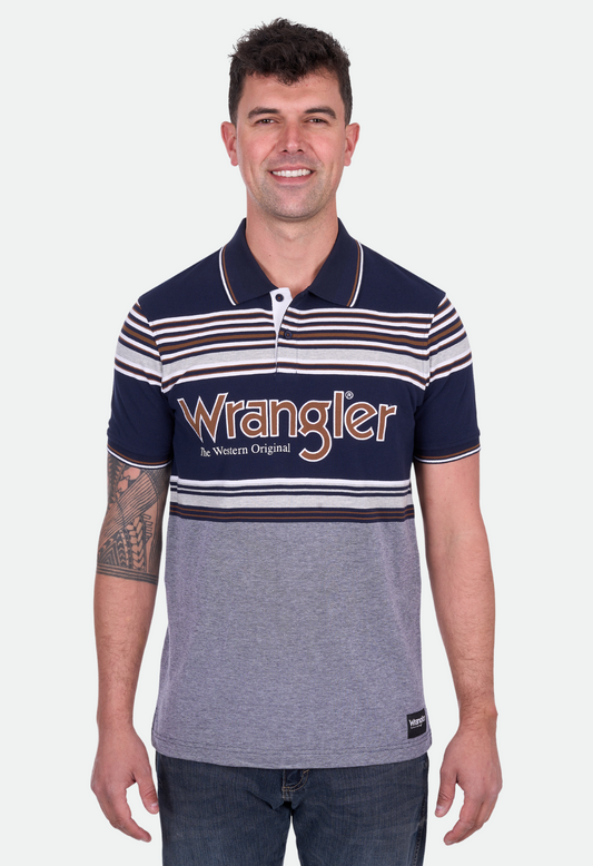Wrangler Men's VICTOR SS Polo - Navy/Tan