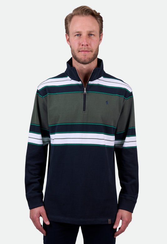 Thomas Cook Men's LUCAS 1/4 ZIP RUGBY - NAVY/GREEN