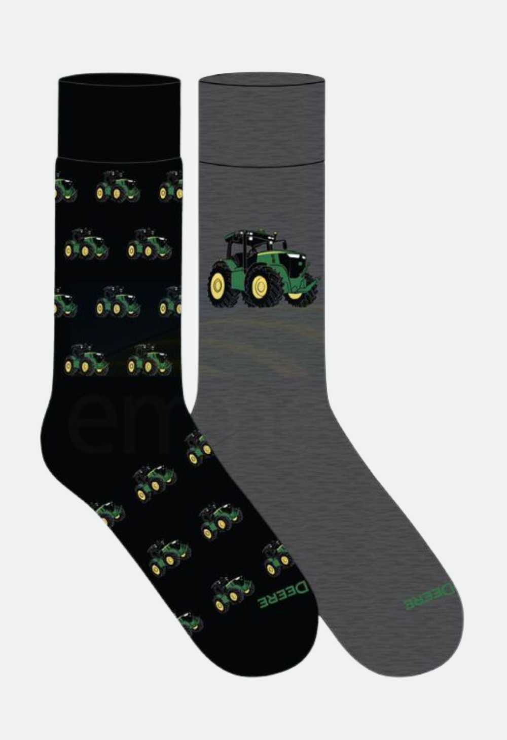 John Deere 2PK of Dress Socks; Black and Grey with Tractors -  Size 10-13