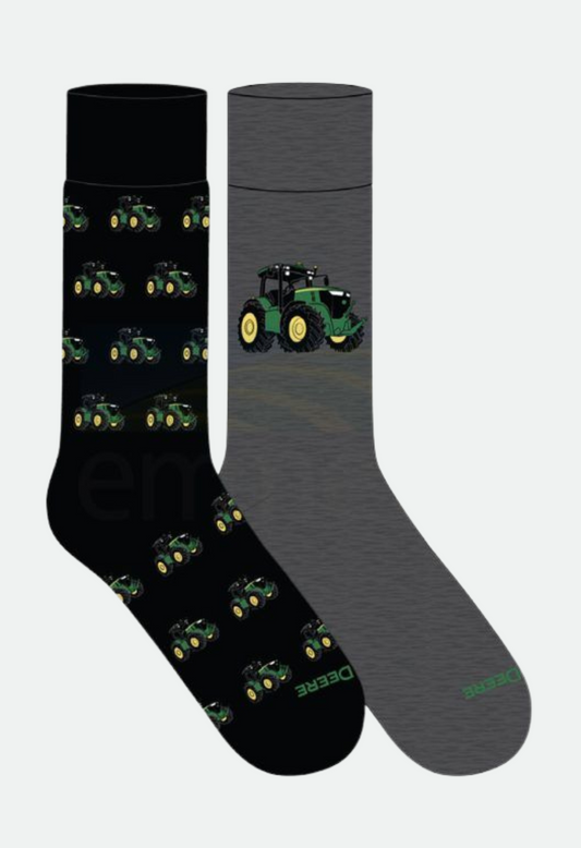 John Deere 2PK of Dress Socks; Black and Grey with Tractors -  Size 10-13