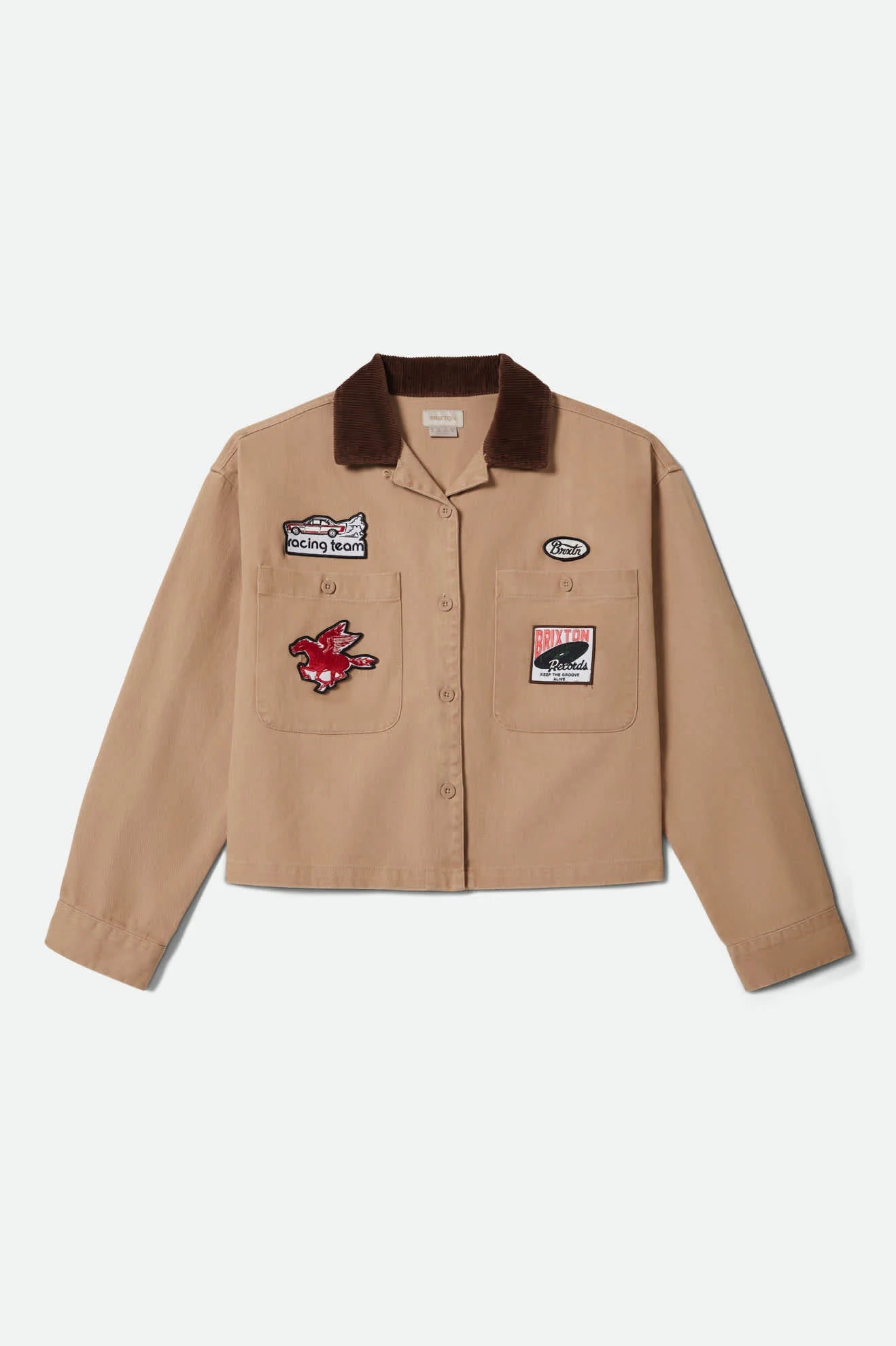 Brixton Women's Utopia Patchwork Overshirt - Washed Timeless Taupe