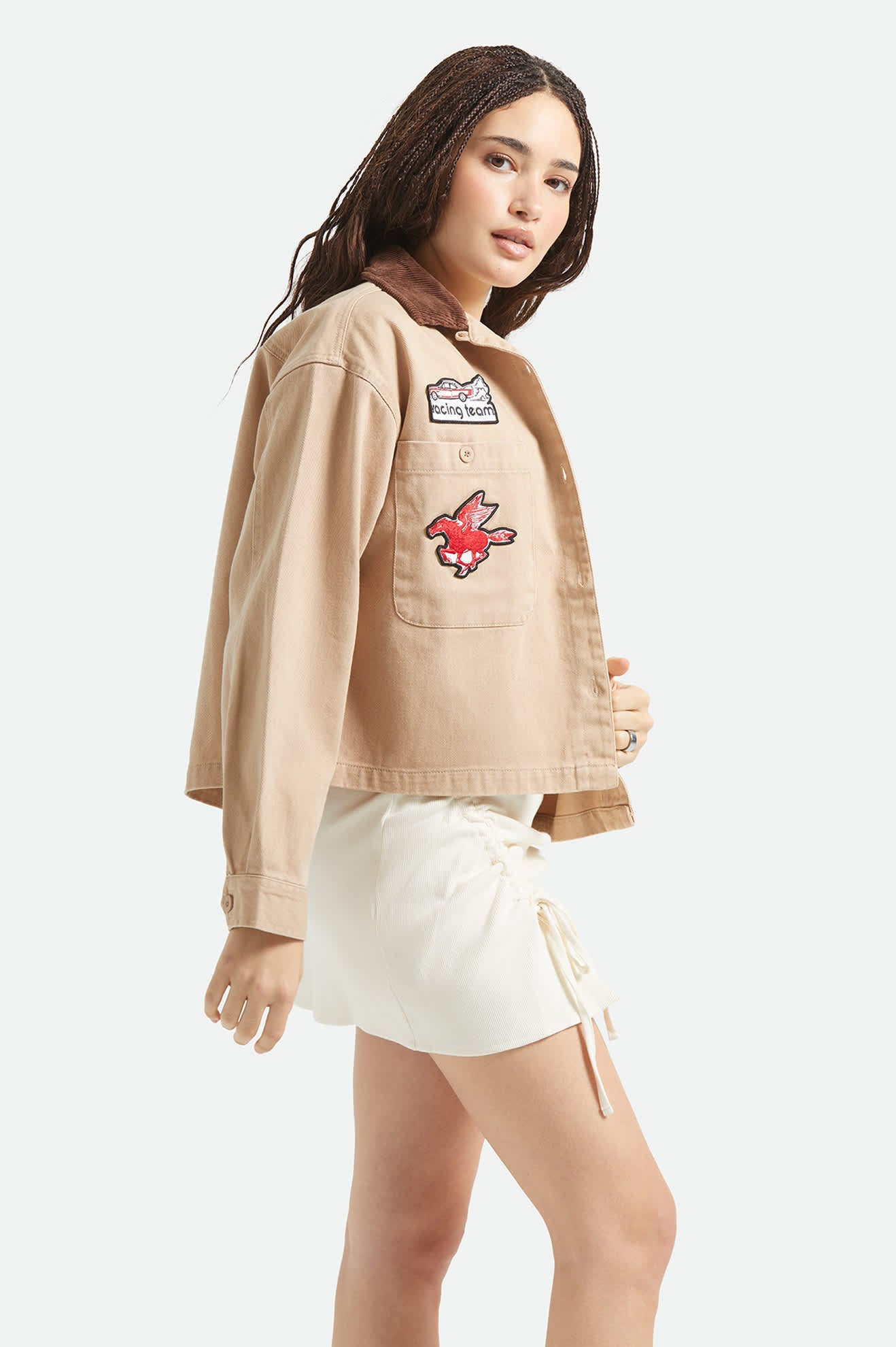 Brixton Women's Utopia Patchwork Overshirt - Washed Timeless Taupe
