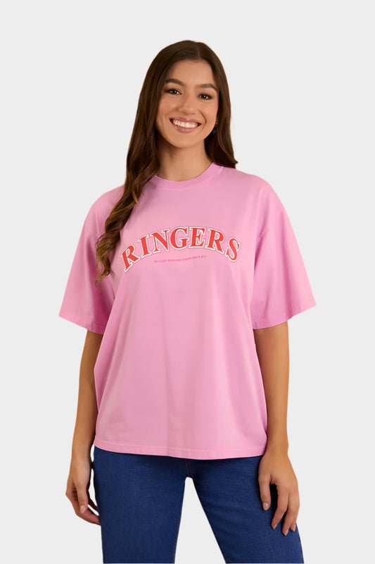 Ringers Western Womens Varsity Oversized T-Shirt - Pastel Pink