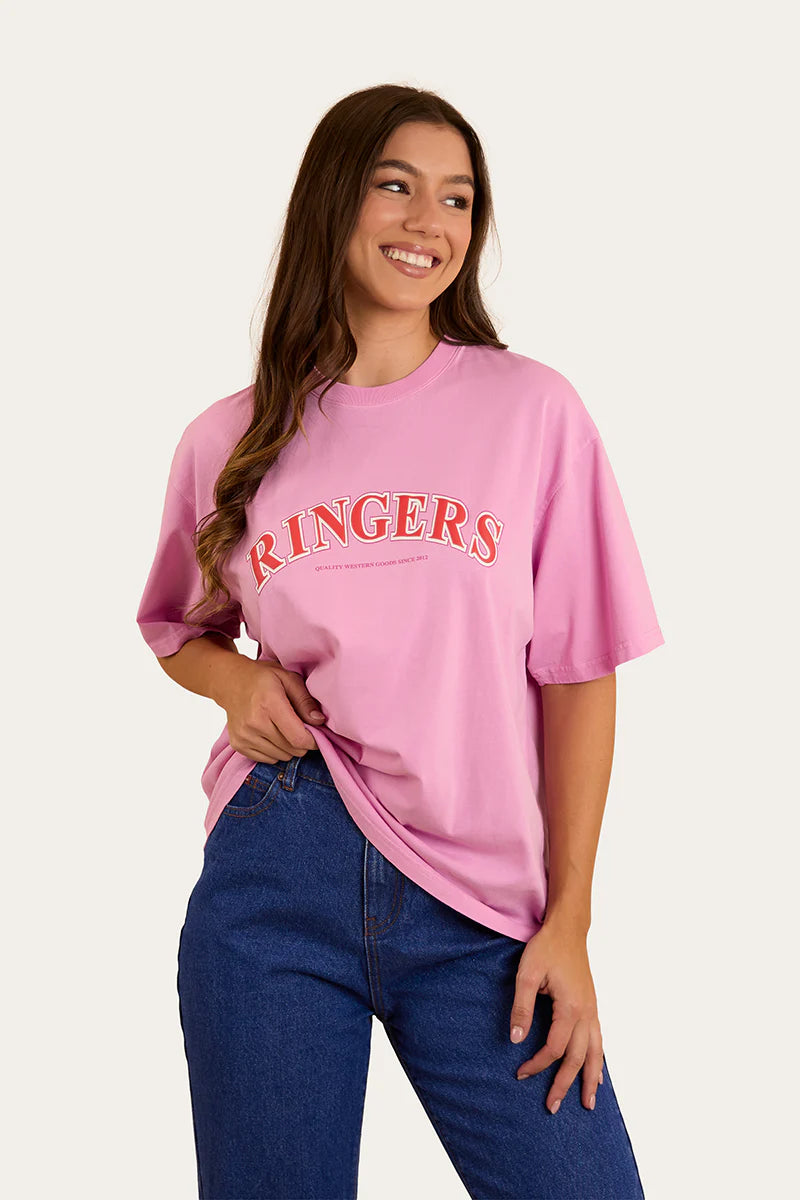 Ringers Western Womens Varsity Oversized T-Shirt - Pastel Pink