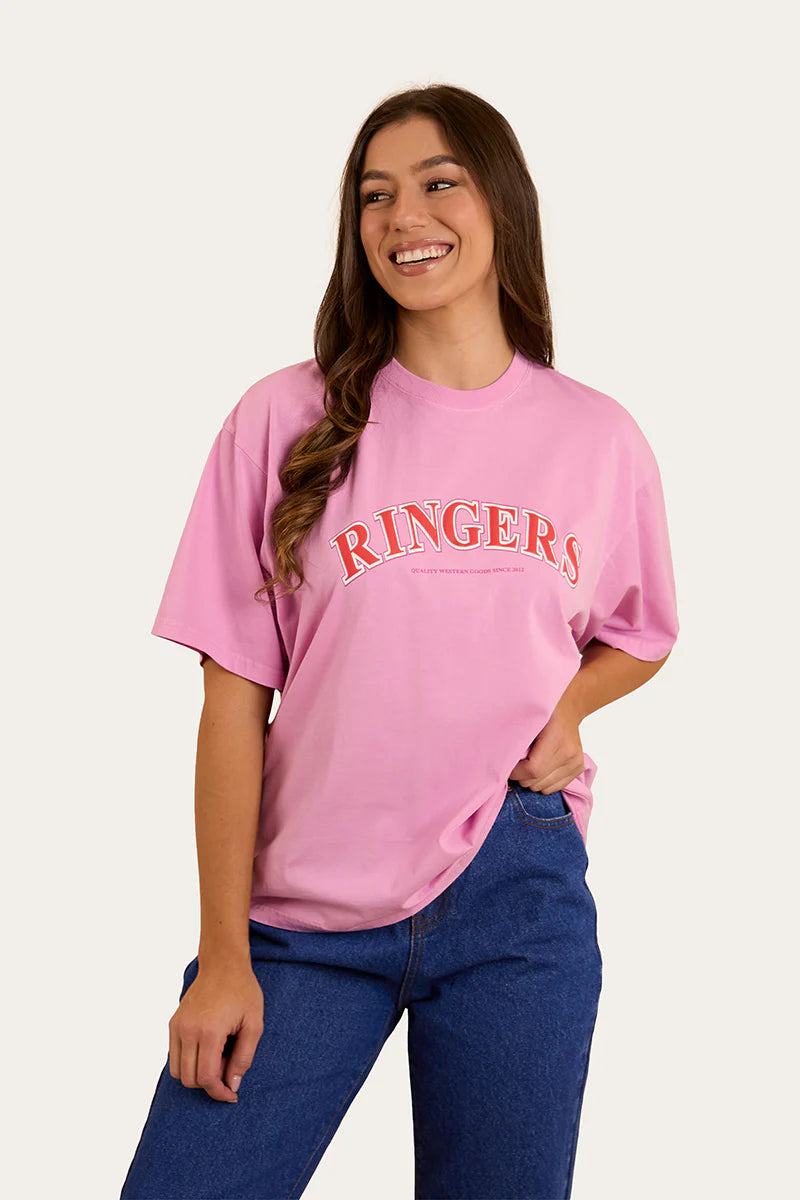 Ringers Western Womens Varsity Oversized T-Shirt - Pastel Pink