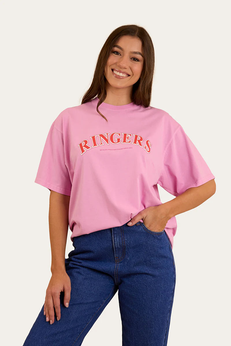 Ringers Western Womens Varsity Oversized T-Shirt - Pastel Pink