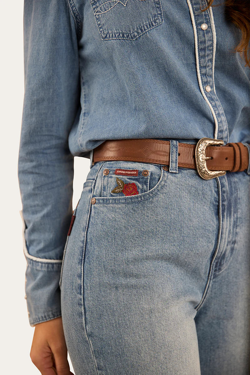Ringers Western Womens Visalia Rose Wide Leg Jean - Light Wash Blue