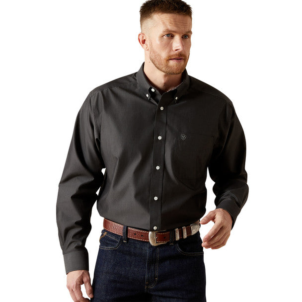 Ariat Men's Wrinkle Free Pinpoint Oxford Shirt - Black
