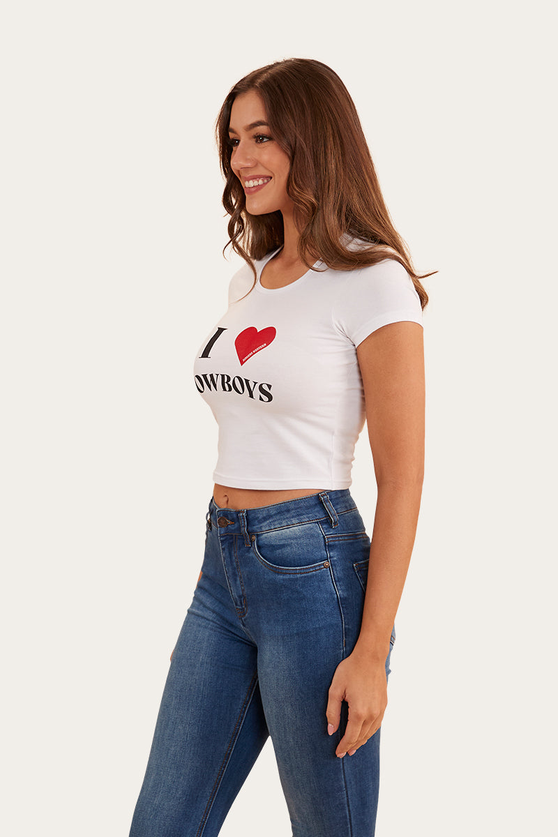 Ringers Western Women's I Heart Cowboys Baby T-Shirt (White)