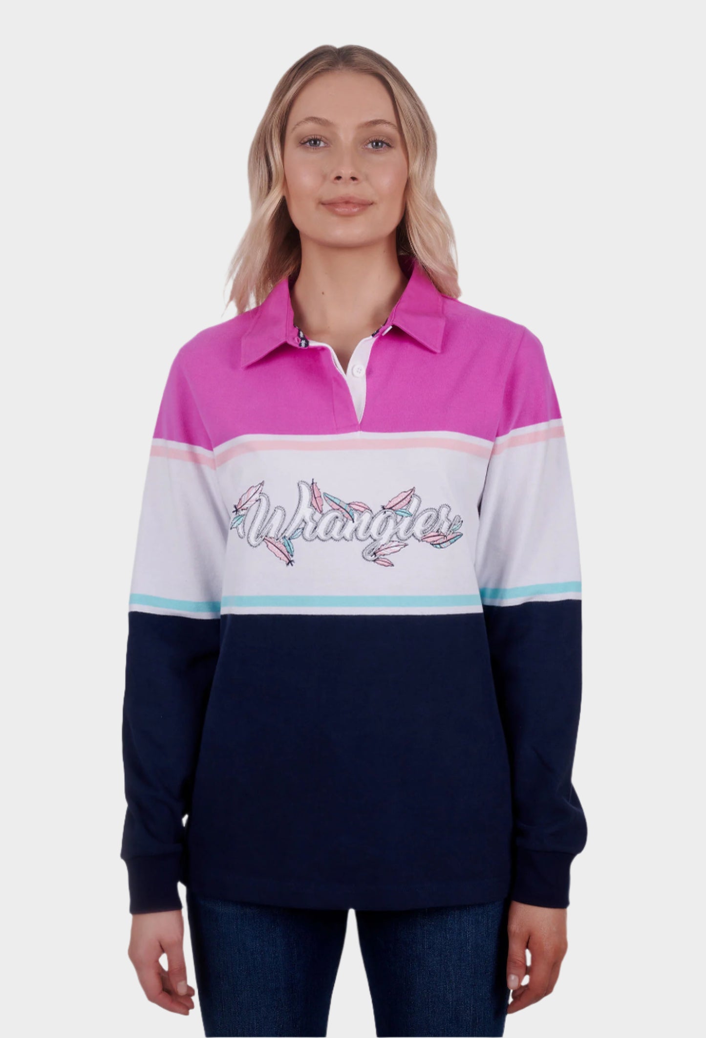 WRANGLER WOMENS ROSALIE RUGBY (NAVY/PINK)