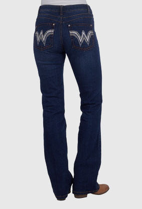WRANGLER WOMENS TILLY JEAN Q-BABY BOOTY (WILD INDIGO) 34"LEG