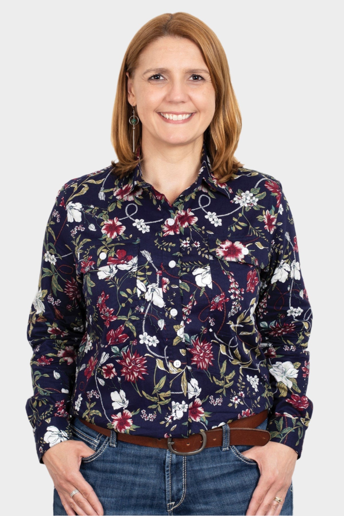 Just Country Women's Abbey Full Button - Navy Hibiscus ( CLEARANCE )