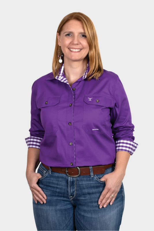 Just Country Women's Brooke Full Button - Purple/Purple Check