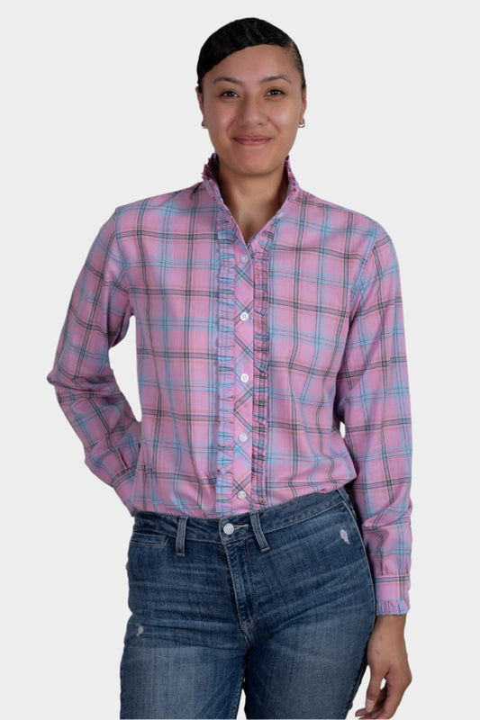 Just Country Women's Abbey Frills Full Button Work Shirt - Dusky Pink Plaid