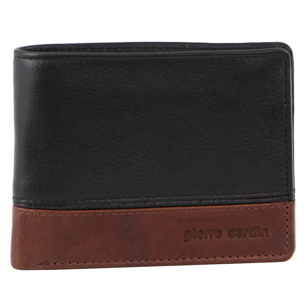 Pierre Cardin Men's Leather Tri-Fold RFID Protected Wallet 12cm Black Cognac