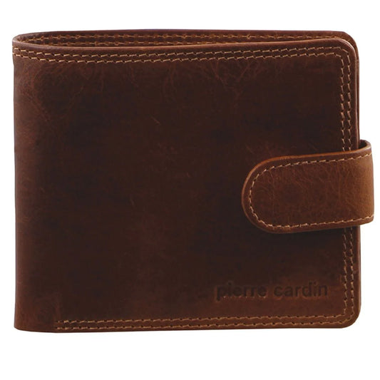 Pierre Cardin Men's Leather Tri-Fold RFID Protected Wallet 12cm Black Cognac