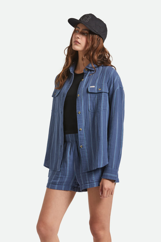Brixton Women's Wandering Overshirt - Berring Sea/White