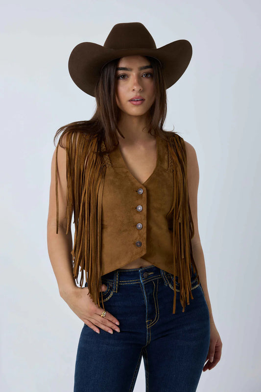 Ringers Western Womens Wanderlust Faux Suede Fringe Vest - Copper