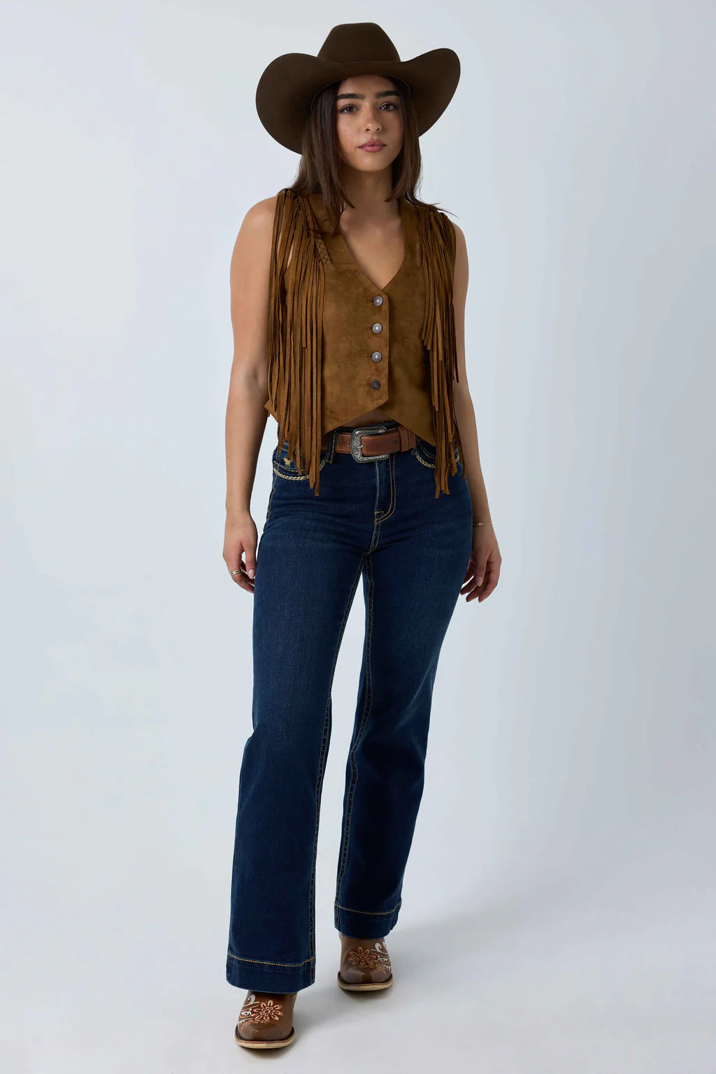 Ringers Western Womens Wanderlust Faux Suede Fringe Vest - Copper