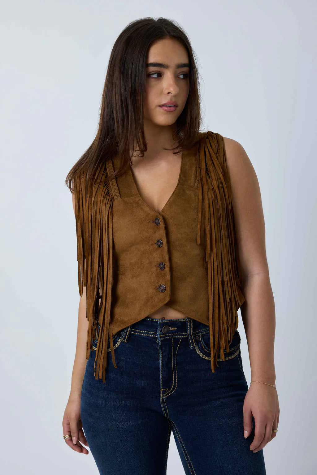 Ringers Western Womens Wanderlust Faux Suede Fringe Vest - Copper