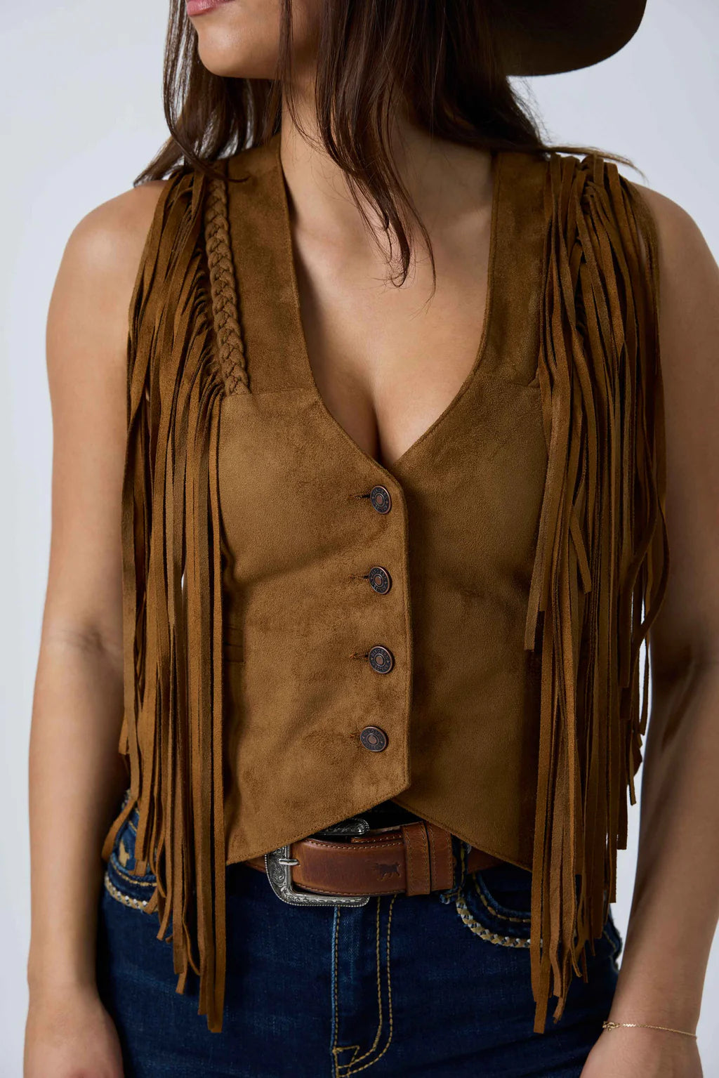 Ringers Western Womens Wanderlust Faux Suede Fringe Vest - Copper