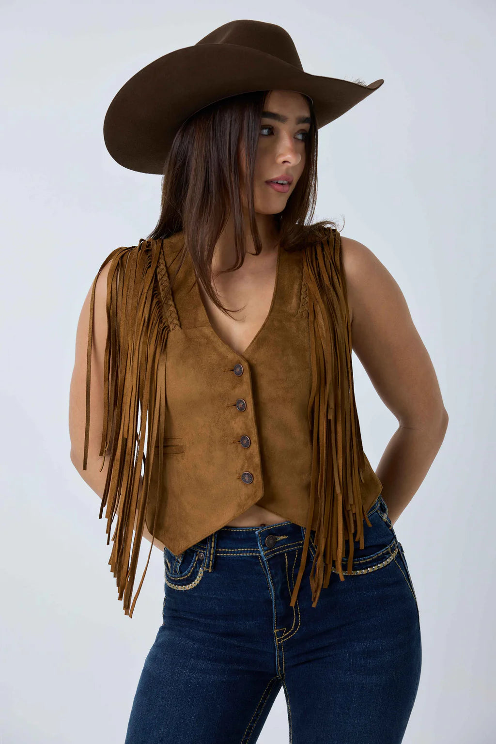 Ringers Western Womens Wanderlust Faux Suede Fringe Vest - Copper
