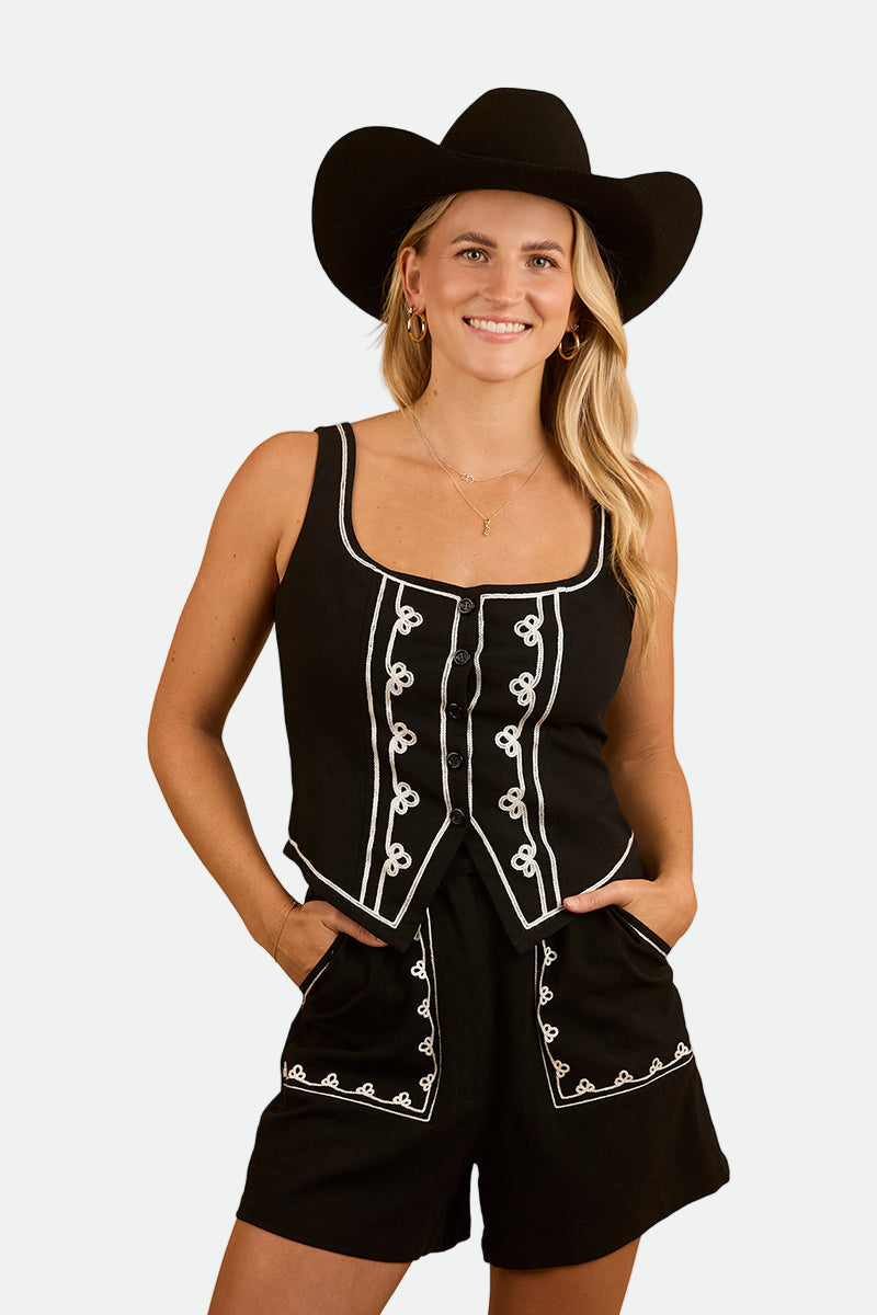 Ringers Western Westley Embroidered Short - Black