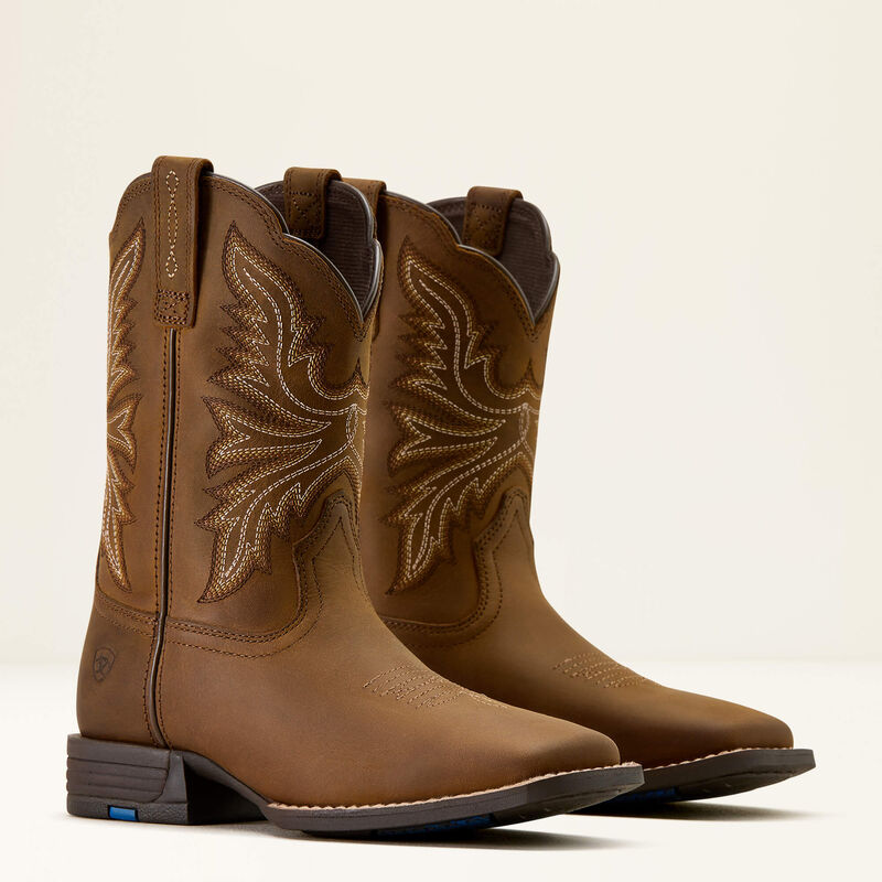 Ariat Kid's Westwood Wide Square Toe Western Boot - Distressed Brown