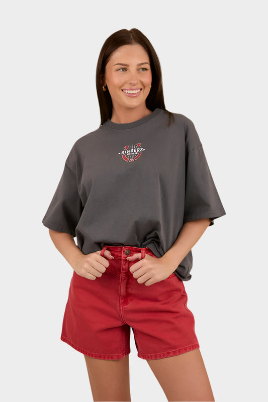 Ringer Western Wild Eyes Oversized Womens T-Shirt - Washed Black