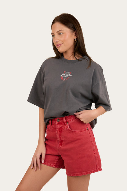 Ringer Western Wild Eyes Oversized Womens T-Shirt - Washed Black
