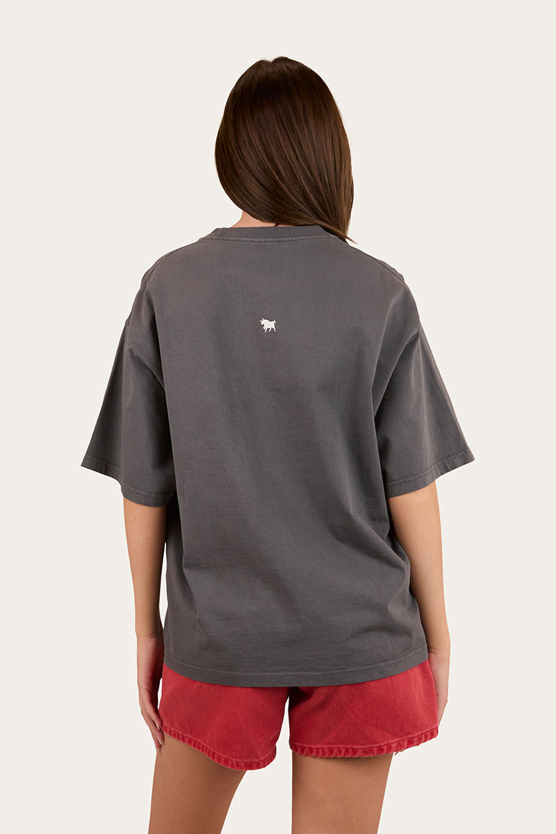 Ringer Western Wild Eyes Oversized Womens T-Shirt - Washed Black