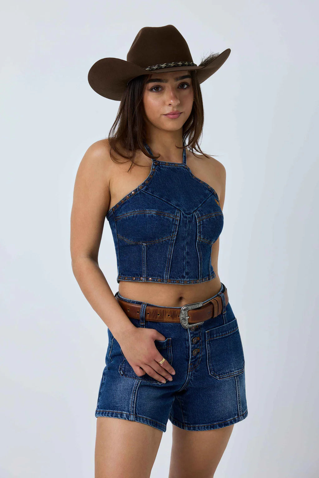 Ringers Western Womens Willow Denim Halter Top - Classic Blue