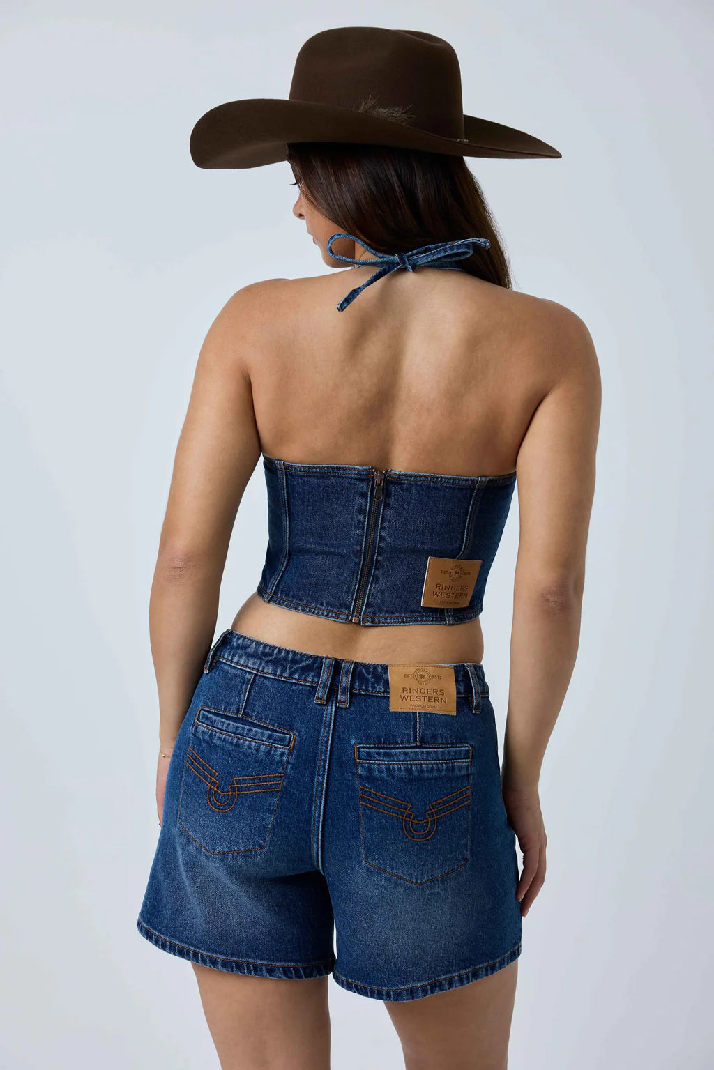 Ringers Western Womens Willow Denim Halter Top - Classic Blue