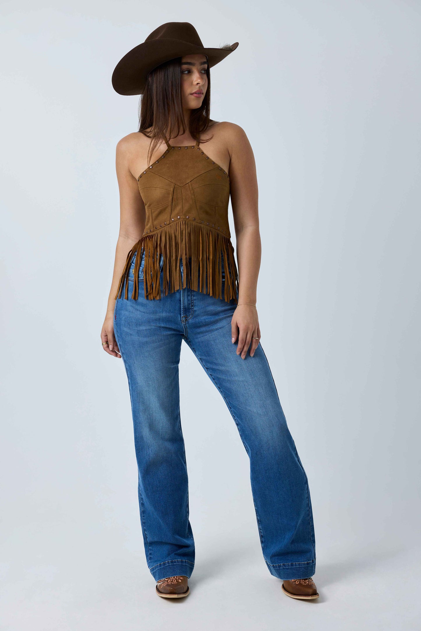 Ringers Western Womens Willow Faux Suede Halter Top - Copper