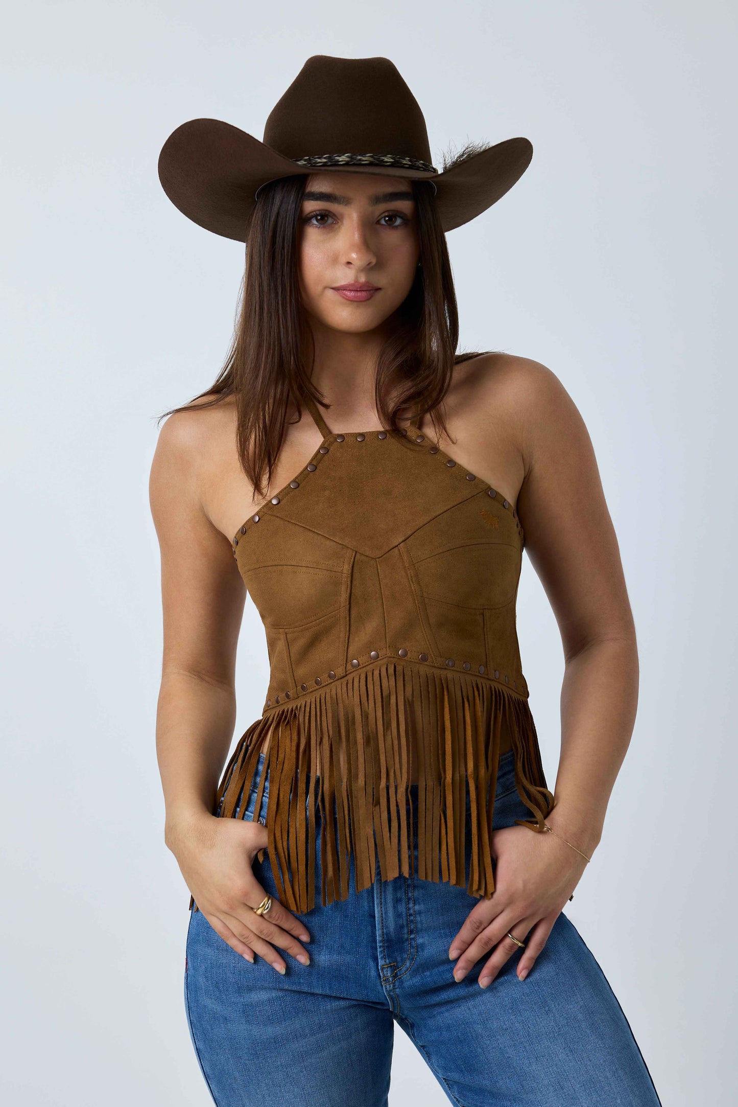 Ringers Western Womens Willow Faux Suede Halter Top - Copper