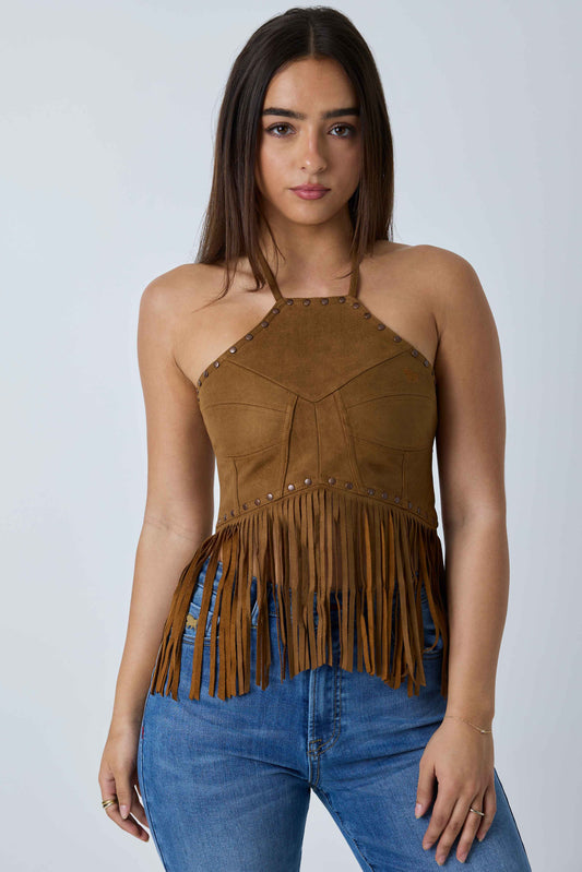 Ringers Western Womens Willow Faux Suede Halter Top - Copper