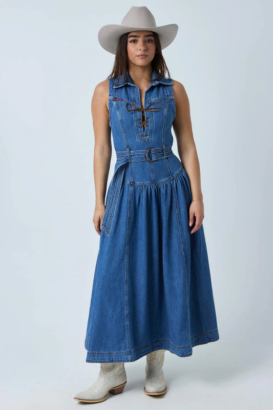 Ringers Western Women's Winona Lace Front Midi Dress - Mid Blue