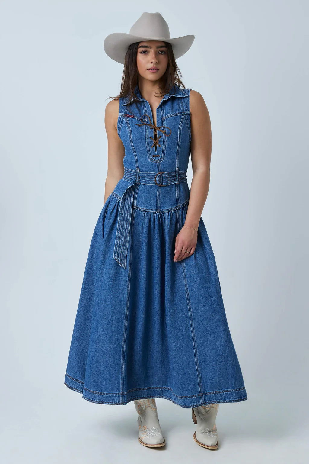 Ringers Western Women's Winona Lace Front Midi Dress - Mid Blue