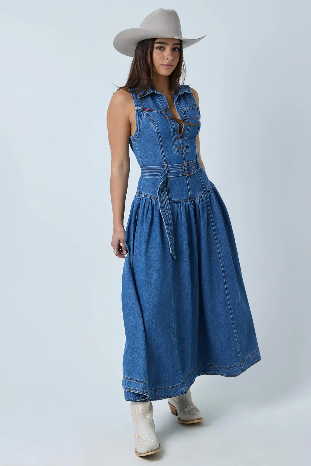 Ringers Western Women's Winona Lace Front Midi Dress - Mid Blue